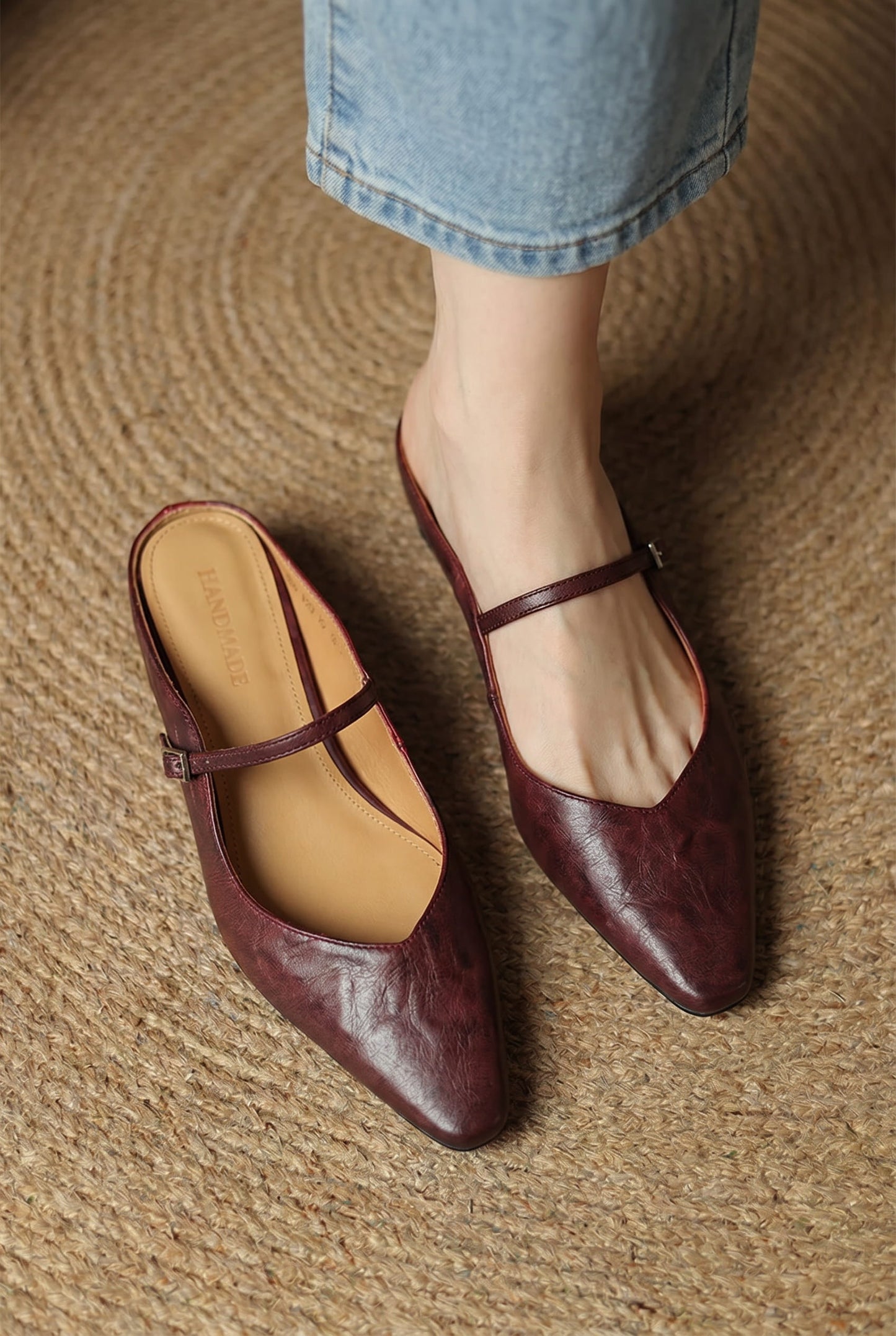 Elodie Pointed Toe Leather Mary Jane Mules