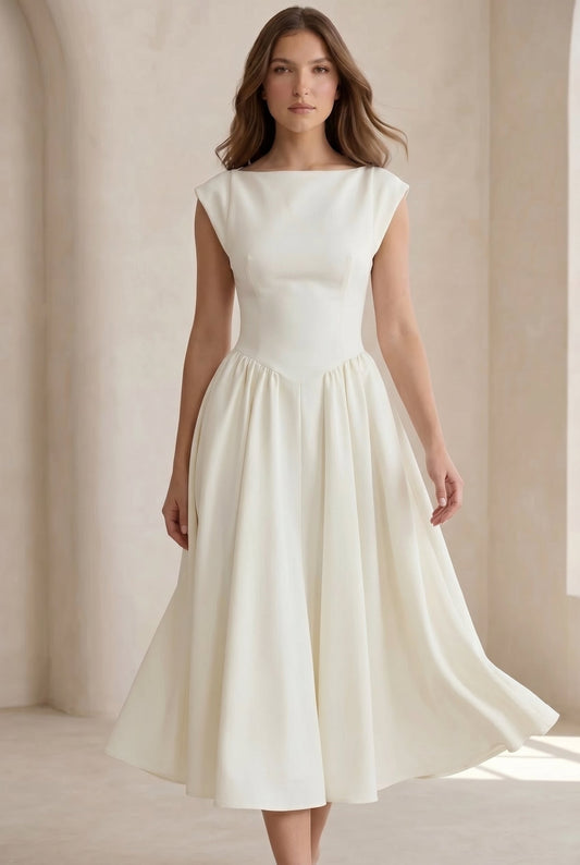 Celeste Cap Sleeve Structured Midi Dress