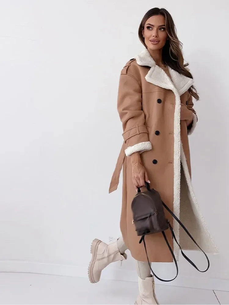 Noemi Shearling Collar Belted Longline Coat