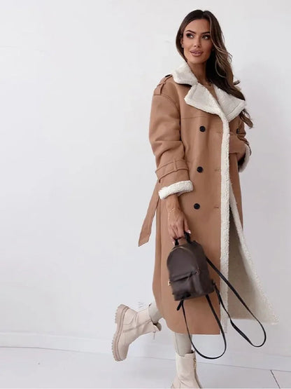 Noemi Shearling Collar Belted Longline Coat