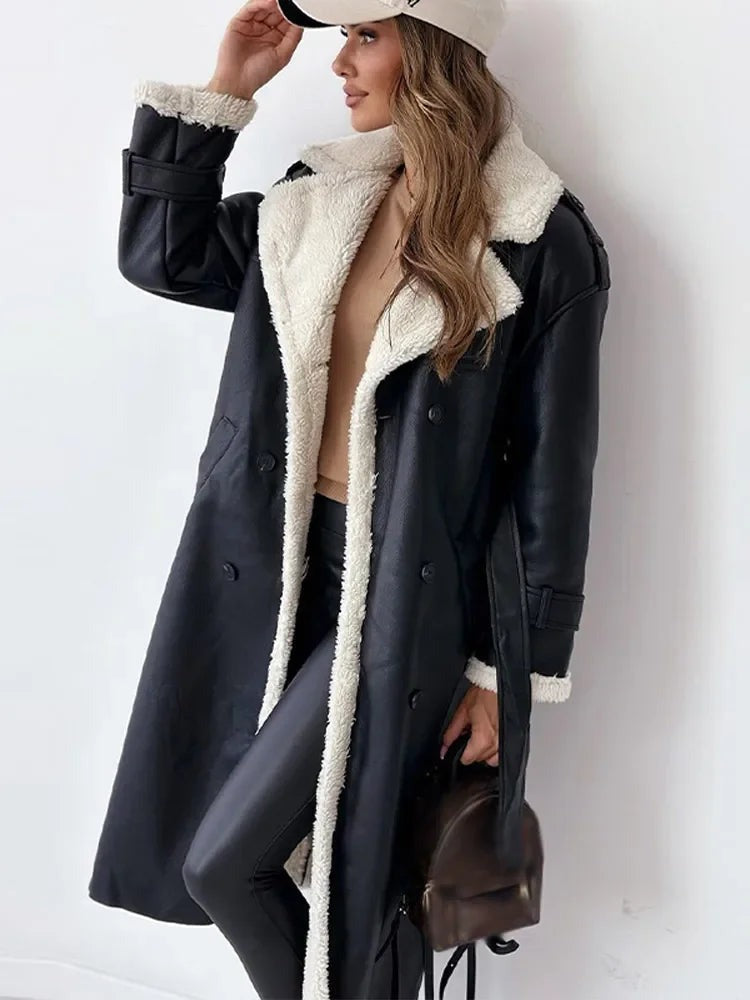 Noemi Shearling Collar Belted Longline Coat
