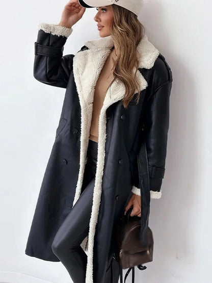 Noemi Shearling Collar Belted Longline Coat
