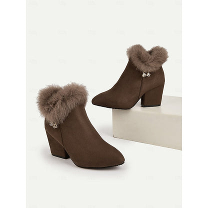 Marcelle Fur-Trimmed Block Heel Ankle Boots