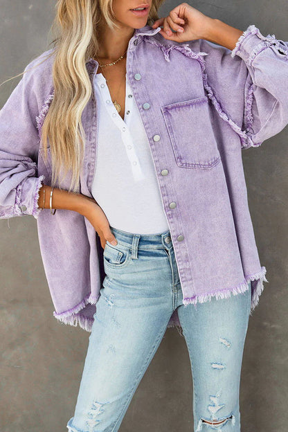 Lisette Frayed Oversized Denim Shirt Jacket
