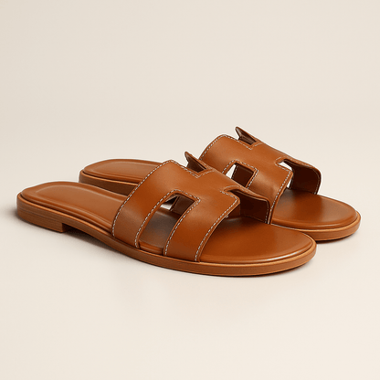 Rosetta Cut-Out Leather Slide Sandals
