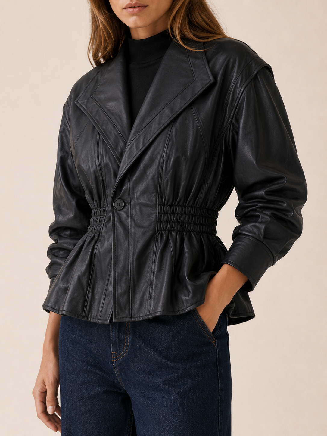 Valetta Faux Leather Peplum Jacket