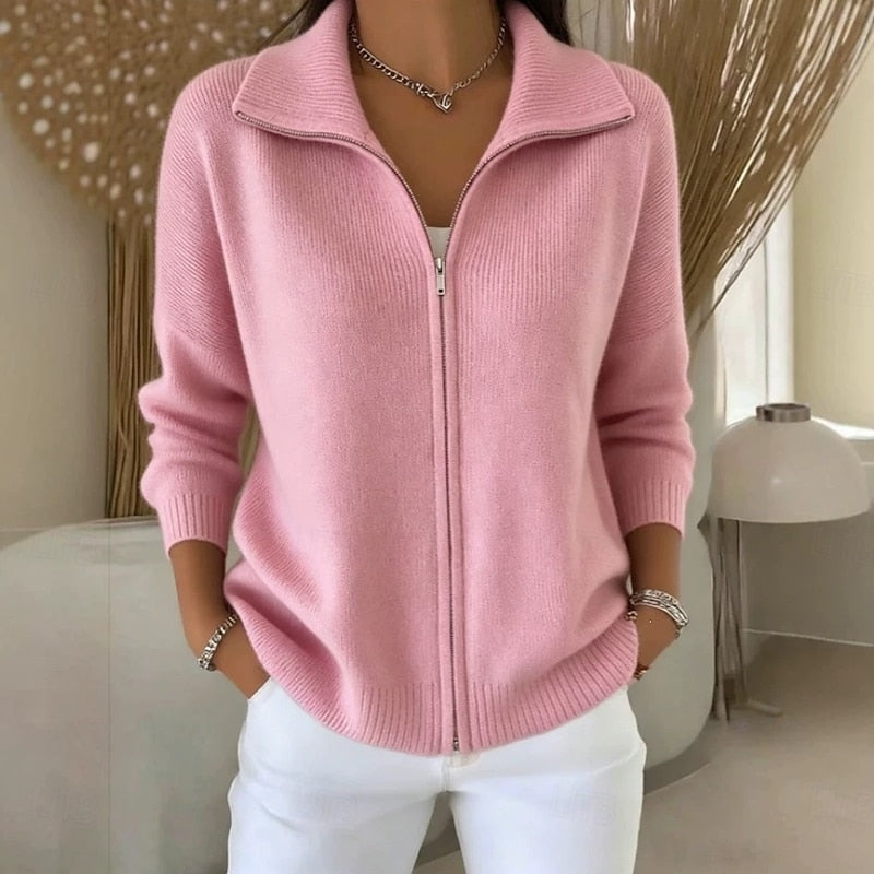 Vesper Stand-Collar Zip-Up Cardigan