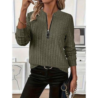Verena Ribbed Zip-Neck Top
