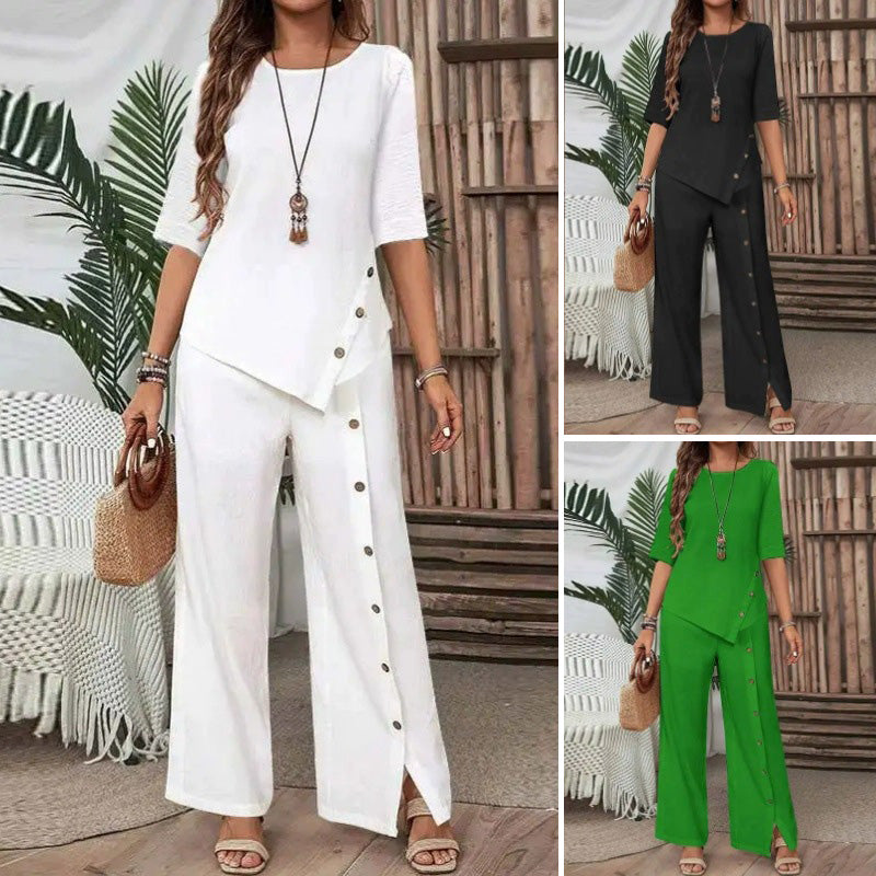 Rosina Irregular Hem Wide-Leg Pants Set