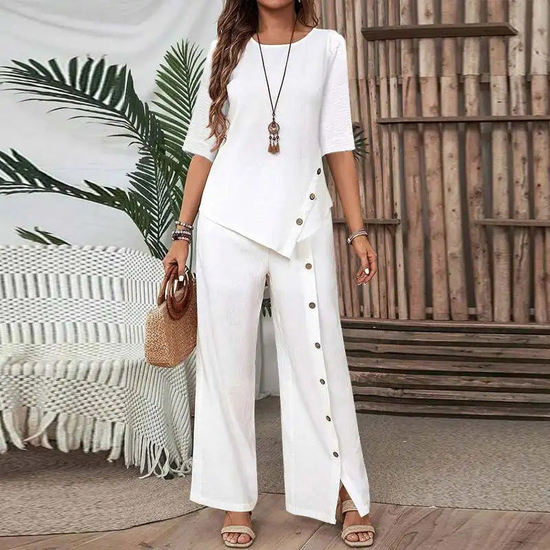 Rosina Irregular Hem Wide-Leg Pants Set