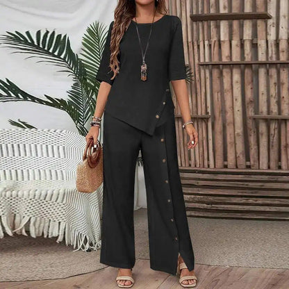 Rosina Irregular Hem Wide-Leg Pants Set