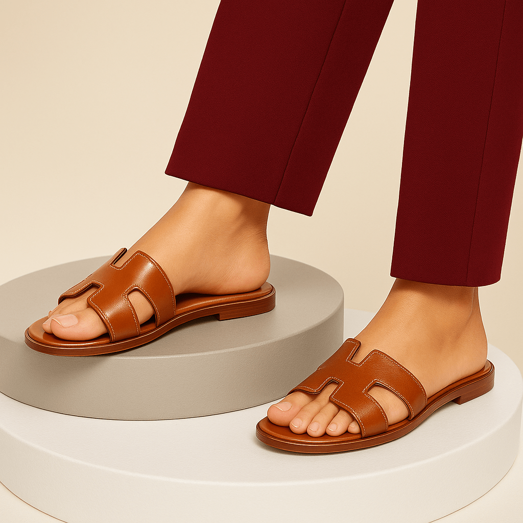 Rosetta Cut-Out Leather Slide Sandals