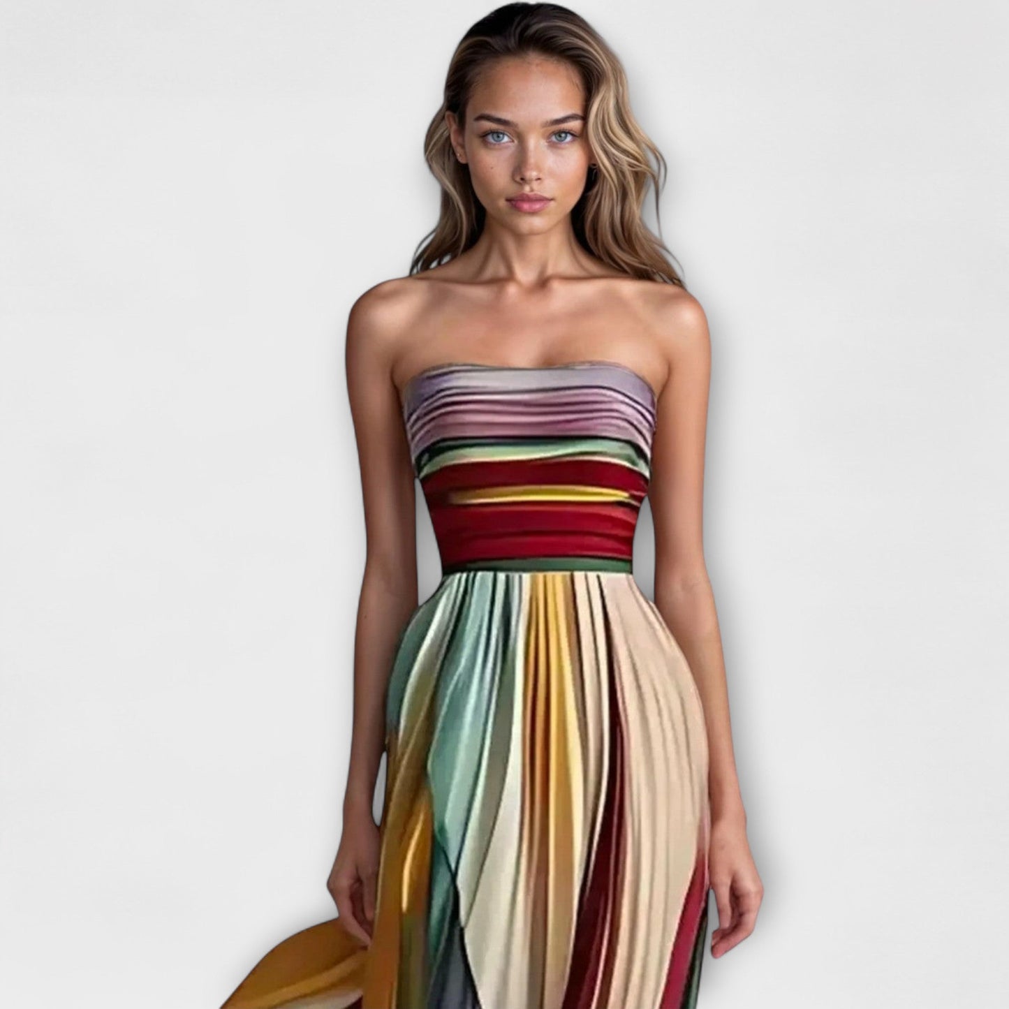 Aurora Pleated Rainbow Strapless Dress
