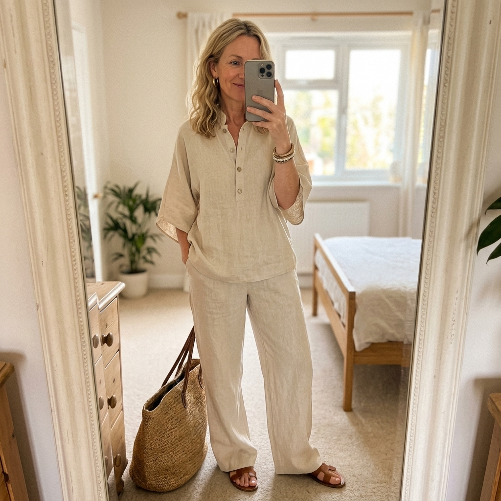Arielle Mandarin Collar Linen Pant Set