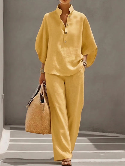 Arielle Mandarin Collar Linen Pant Set
