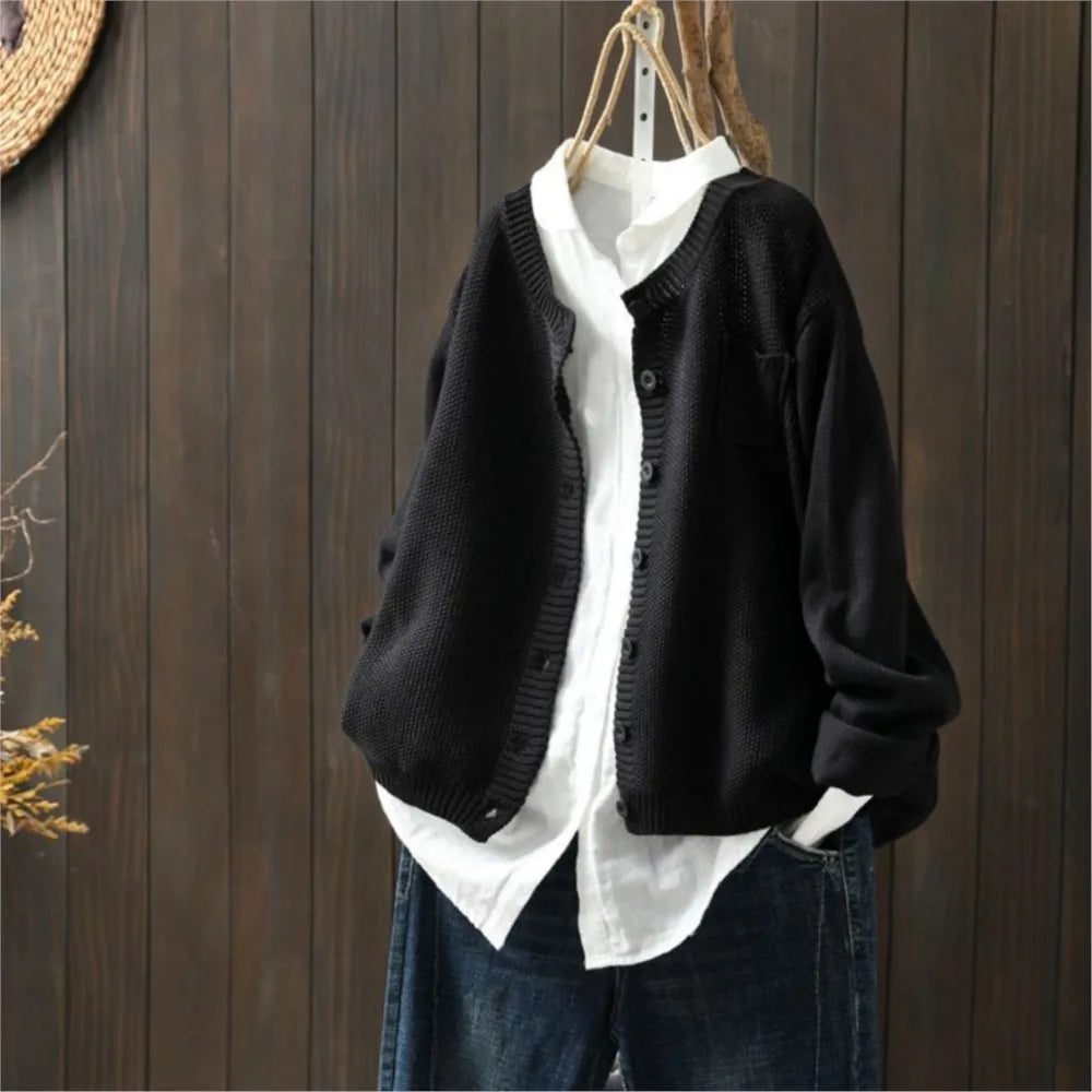Solara Relaxed Button-Front Knit Cardigan
