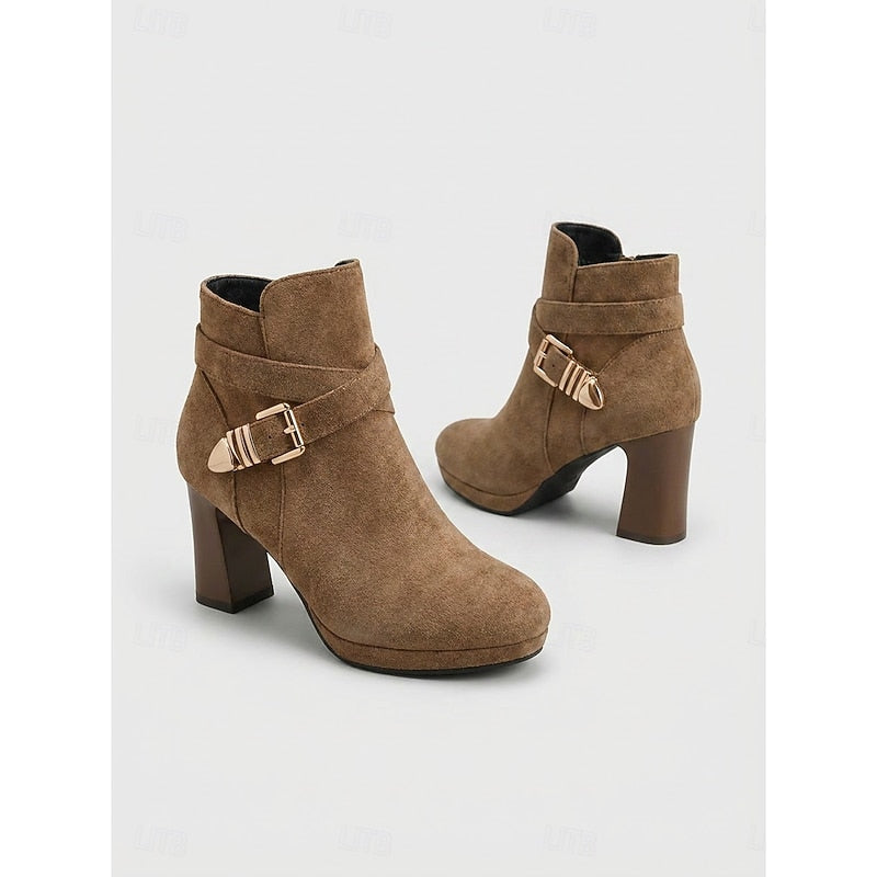 Emmeline Buckle Strap Block Heel Ankle Boots