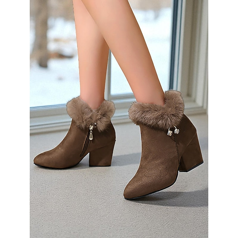 Marcelle Fur-Trimmed Block Heel Ankle Boots