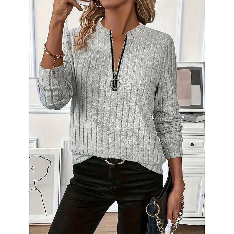 Verena Ribbed Zip-Neck Top