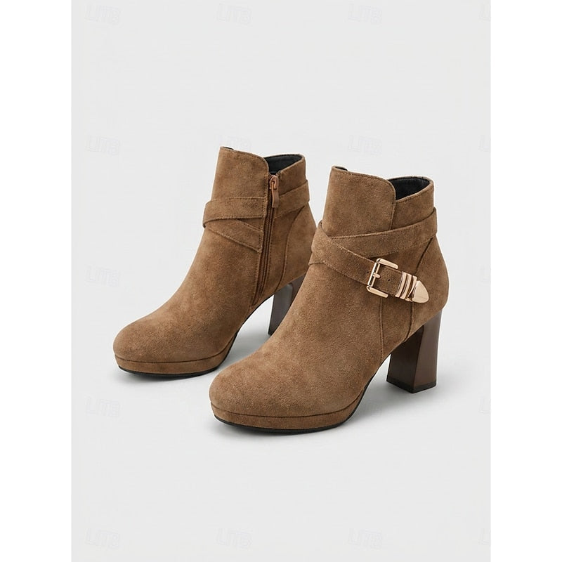 Emmeline Buckle Strap Block Heel Ankle Boots