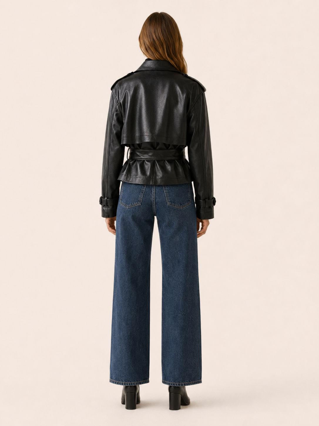 Milena Cropped Faux Leather Trench Jacket