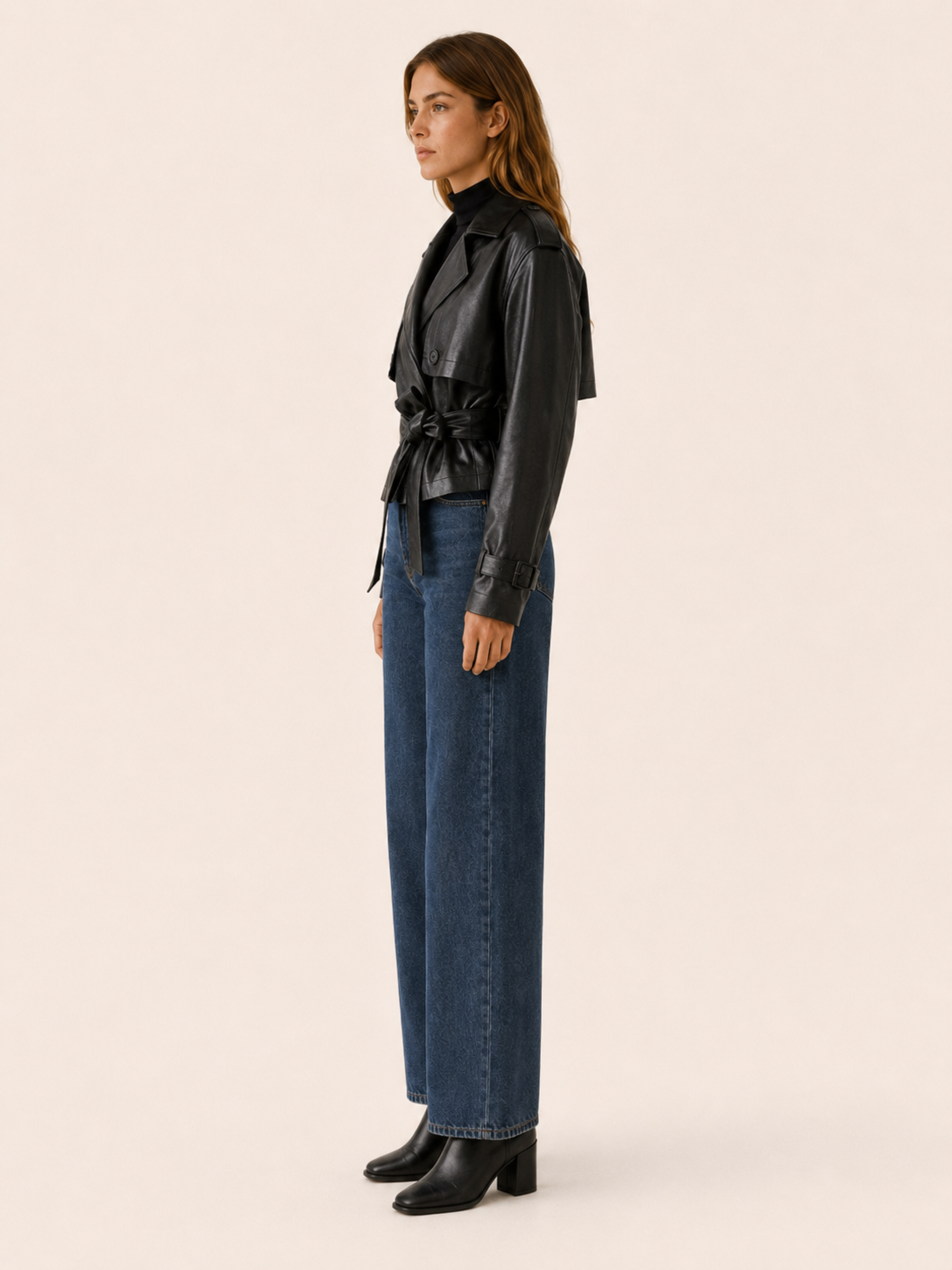 Milena Cropped Faux Leather Trench Jacket