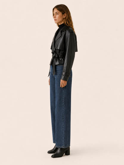 Milena Cropped Faux Leather Trench Jacket