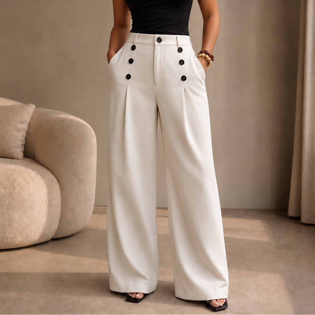 Juliette High-Waist Pleated Wide-Leg Pants