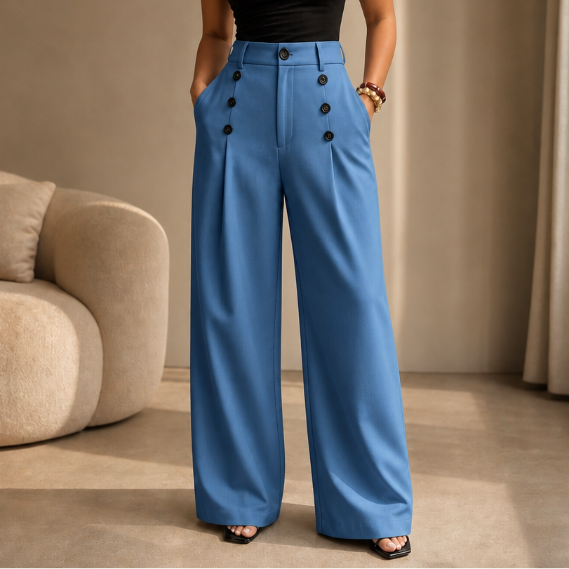 Juliette High-Waist Pleated Wide-Leg Pants