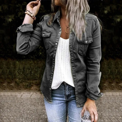 Delia Button-Front Denim Shirt Jacket