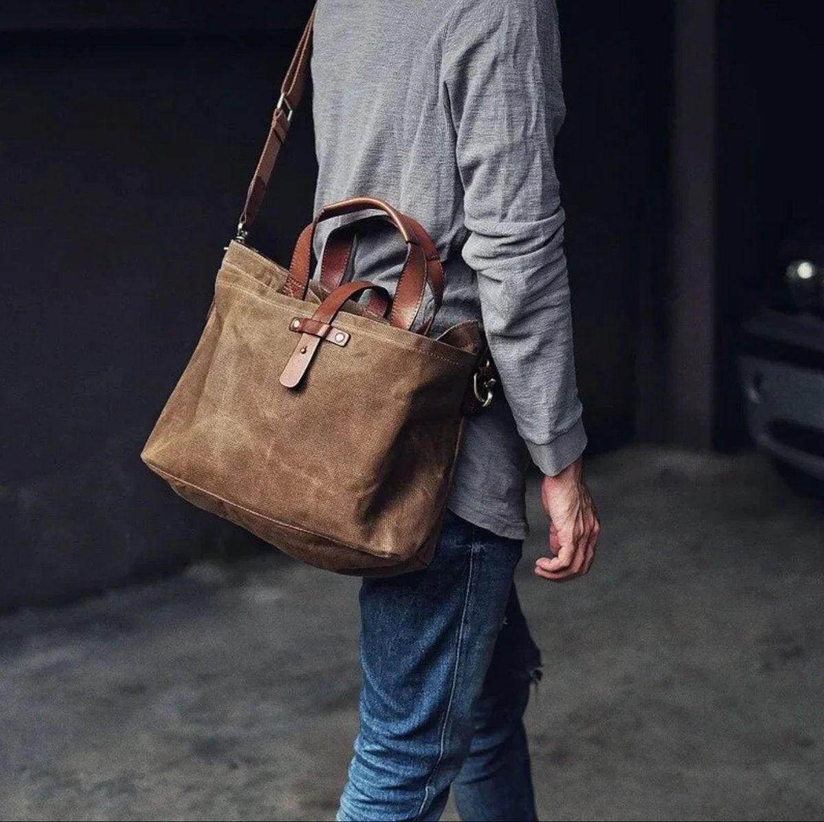 Leonora Waxed Canvas Crossbody Tote Bag