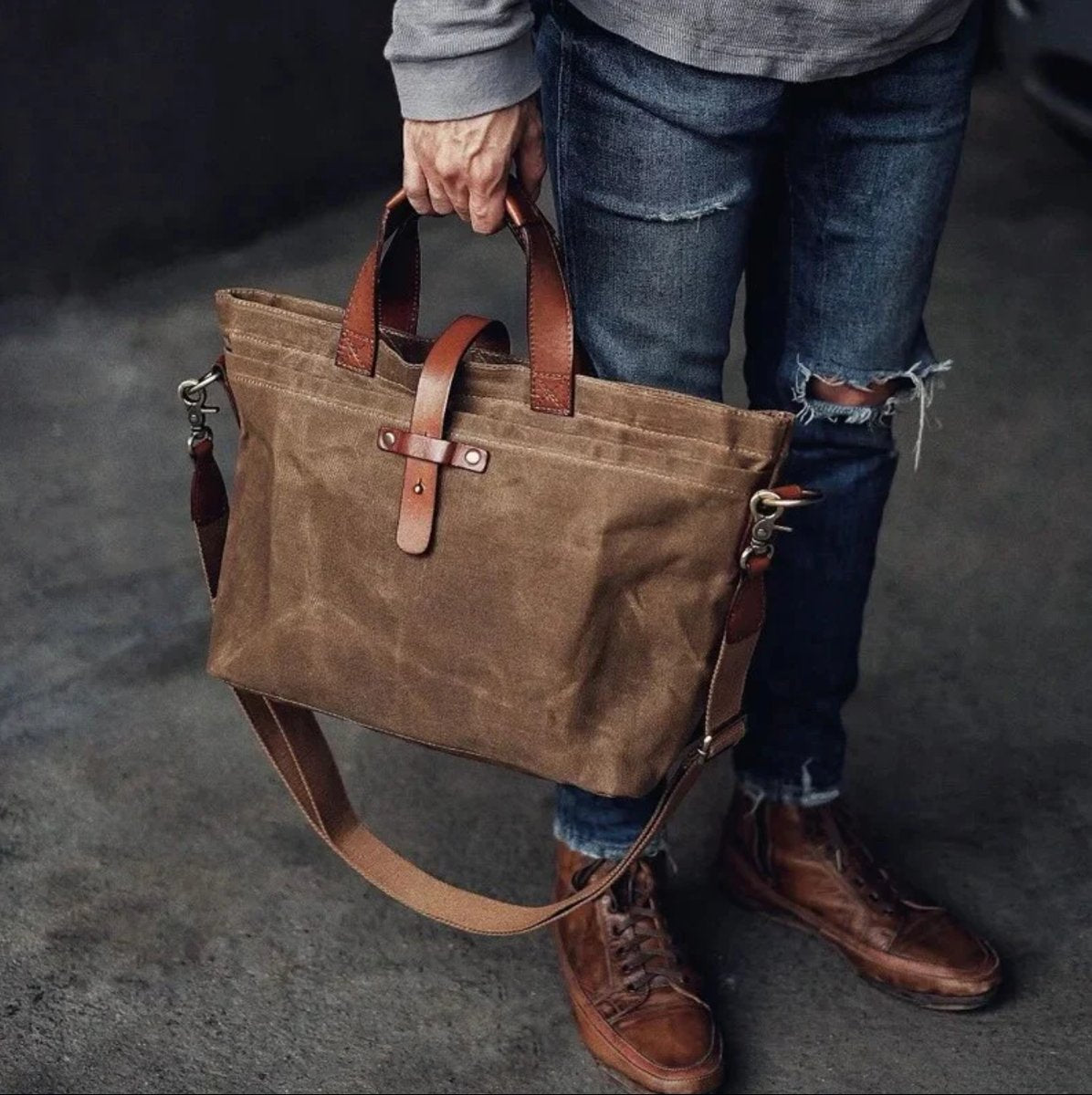 Leonora Waxed Canvas Crossbody Tote Bag