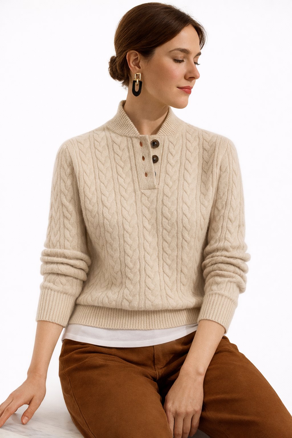 Ilona Wool Blend Cable-Knit Pullover