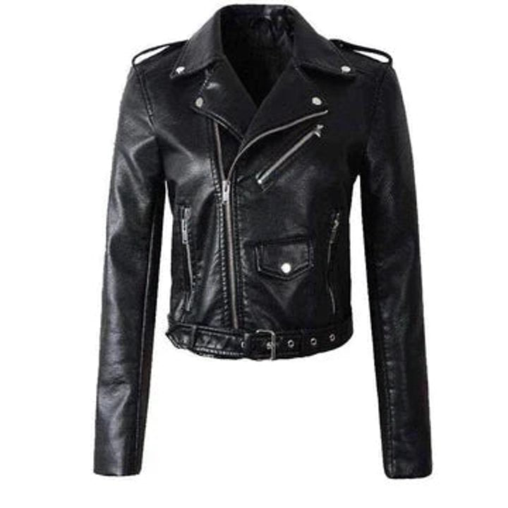 Valeria Belted Faux Leather Moto Jacket