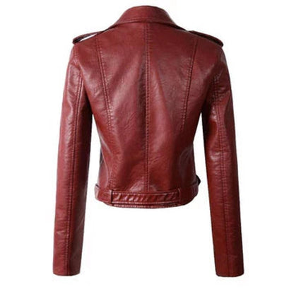 Valeria Belted Faux Leather Moto Jacket