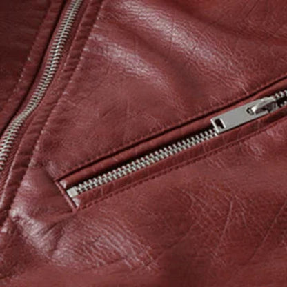 Valeria Belted Faux Leather Moto Jacket
