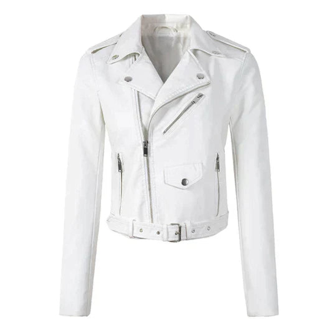 Valeria Belted Faux Leather Moto Jacket