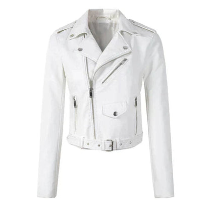 Valeria Belted Faux Leather Moto Jacket