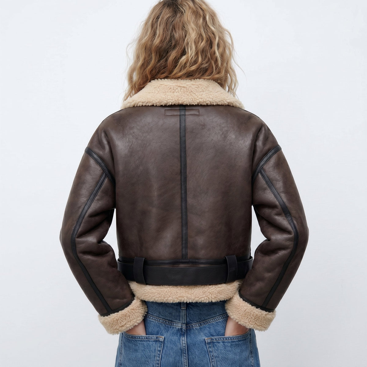 Bianca Shearling-Trim Cropped Bomber Jacket