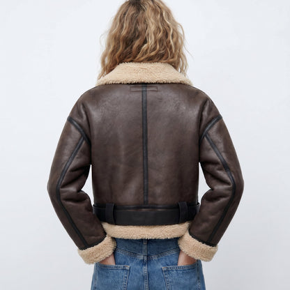 Bianca Shearling-Trim Cropped Bomber Jacket