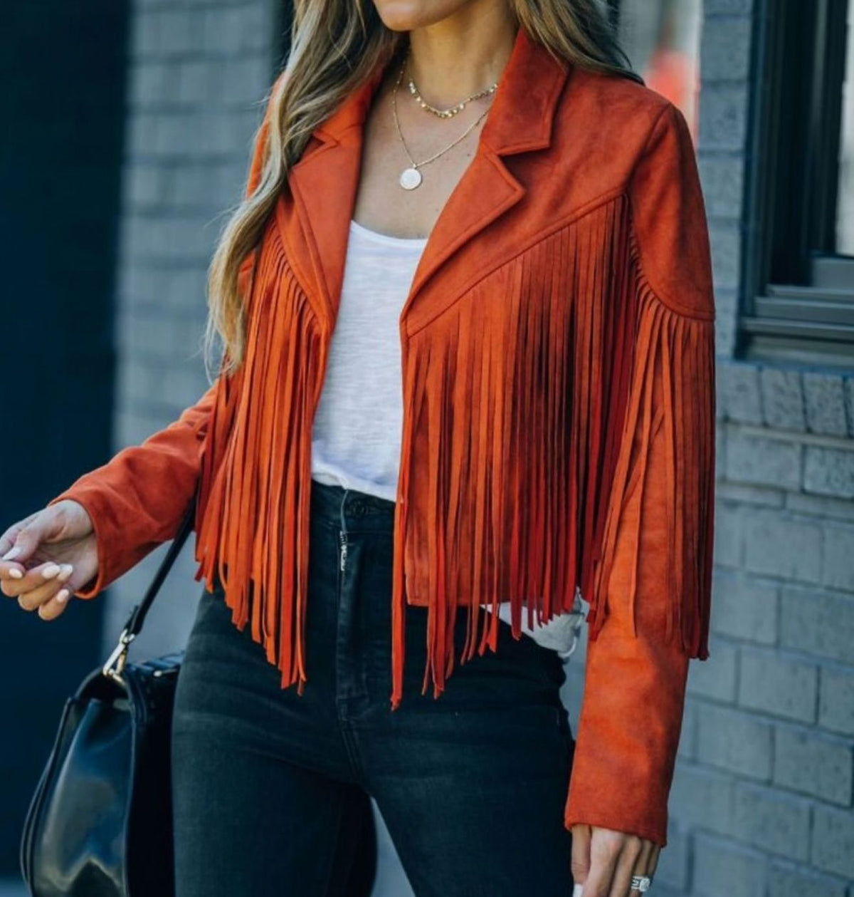 Fiorella Faux Suede Fringe Moto Jacket