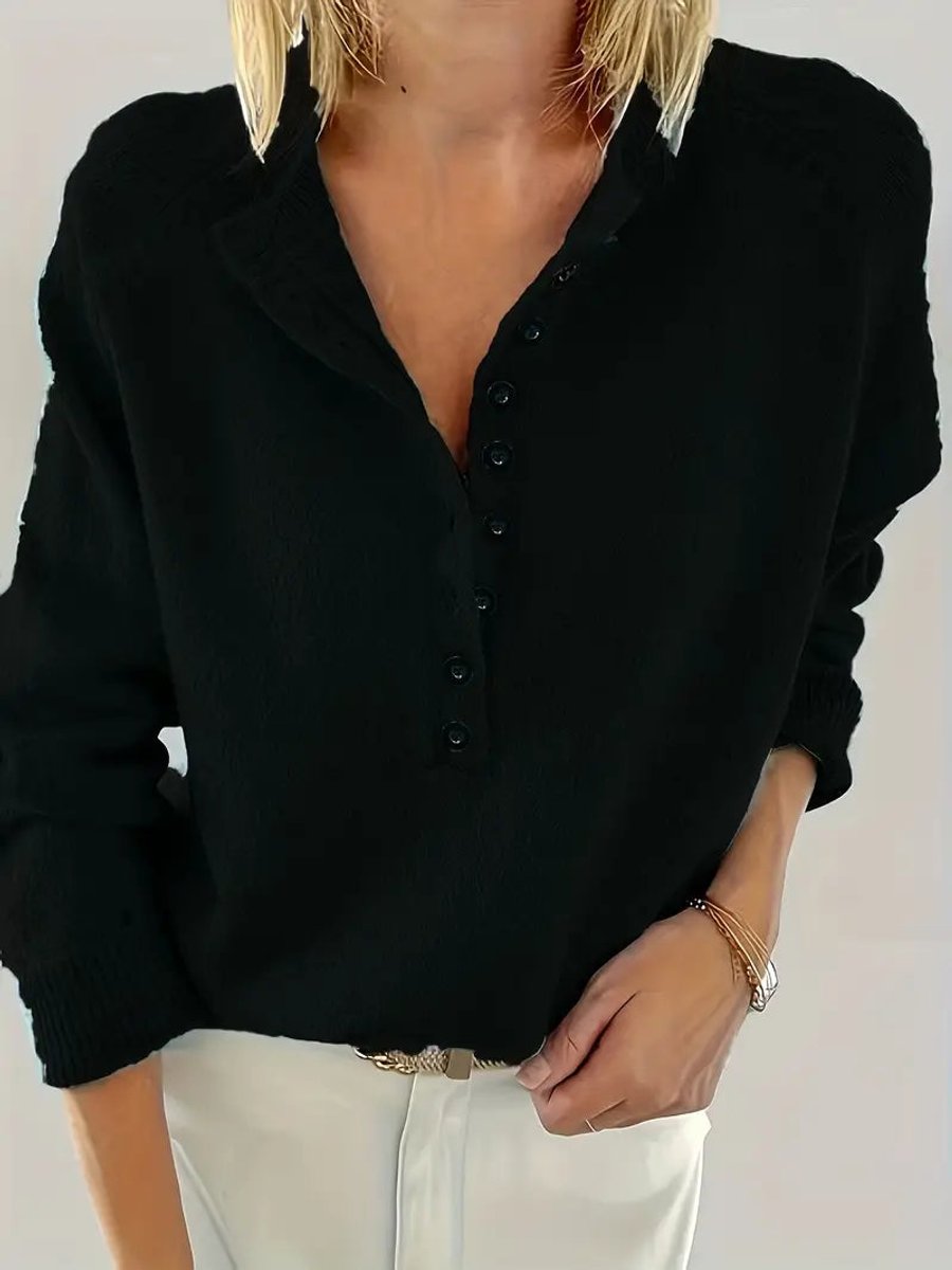 Florina Half-Button V-Neck Knit Sweater