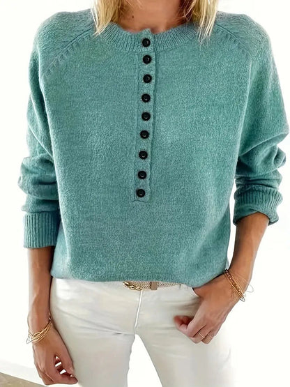 Florina Half-Button V-Neck Knit Sweater