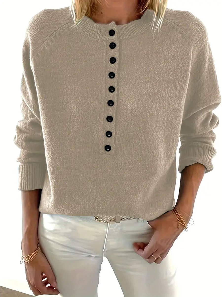 Florina Half-Button V-Neck Knit Sweater