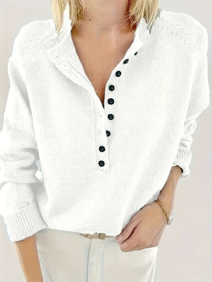 Florina Half-Button V-Neck Knit Sweater