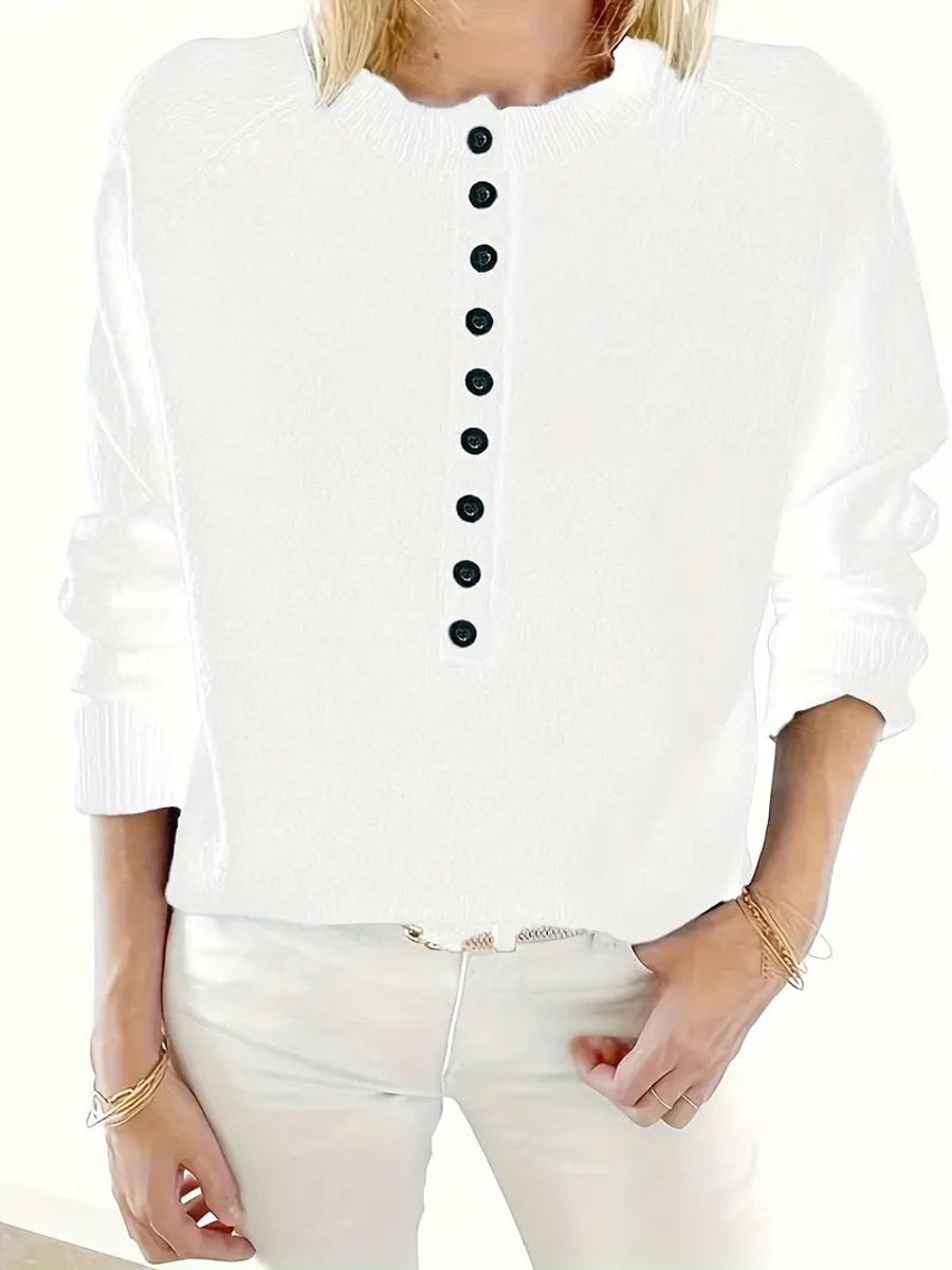 Florina Half-Button V-Neck Knit Sweater