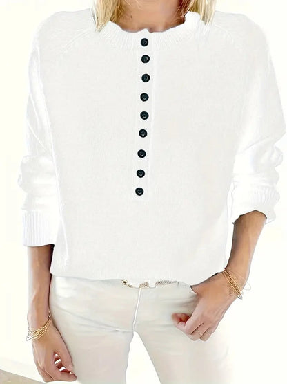 Florina Half-Button V-Neck Knit Sweater