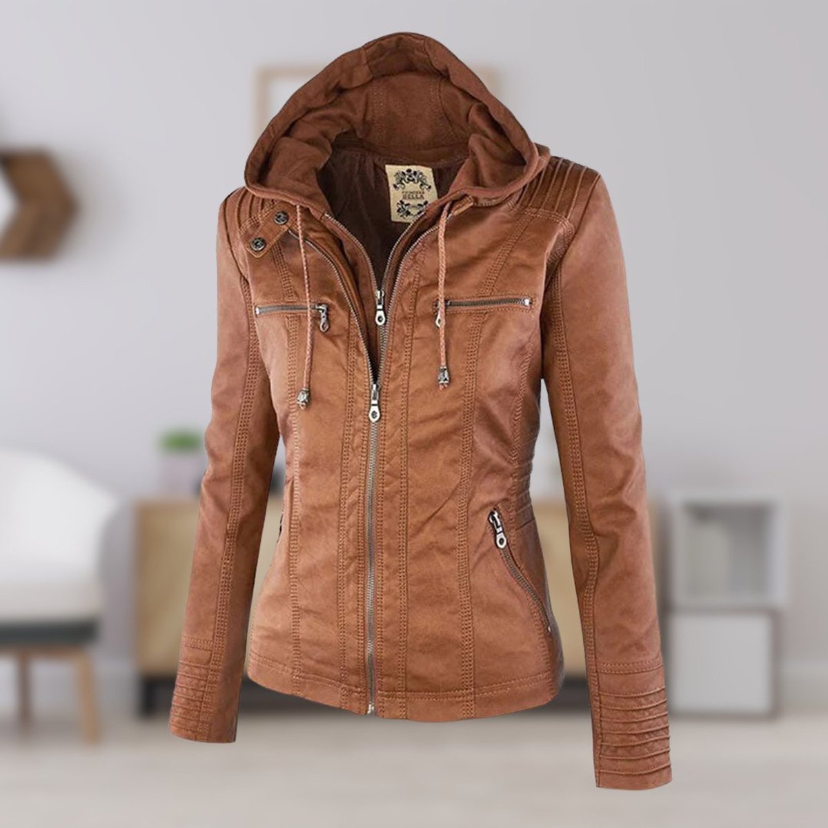 Celestia Hooded Faux Leather Jacket