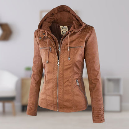 Celestia Hooded Faux Leather Jacket