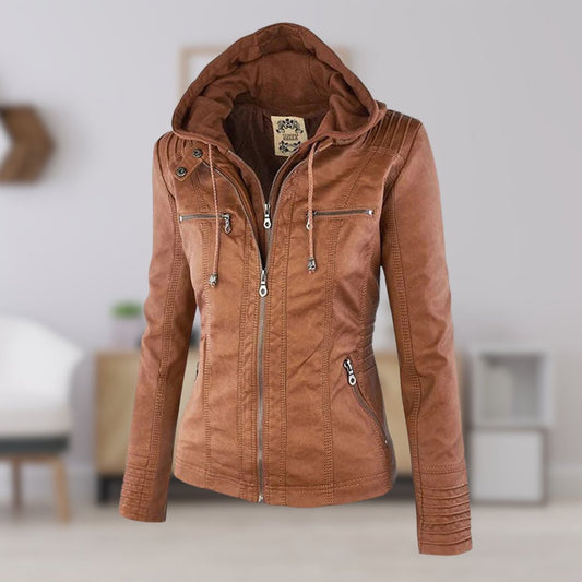Celestia Hooded Faux Leather Jacket